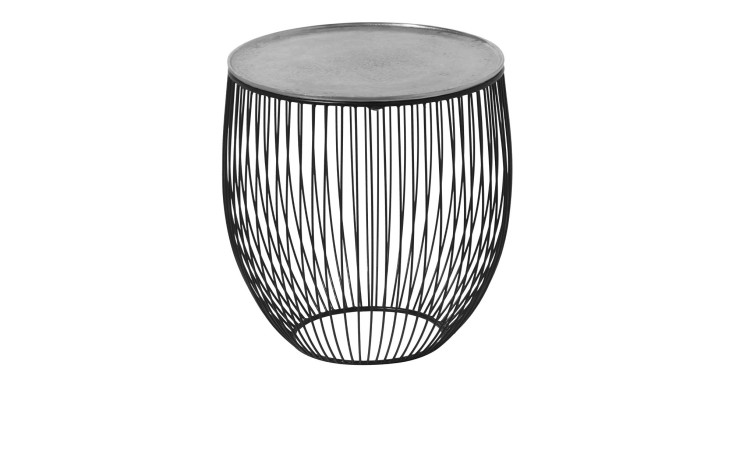 Beistelltisch Rina mit einems chwarzen Gestell und einer silbernen Metalltischplatte