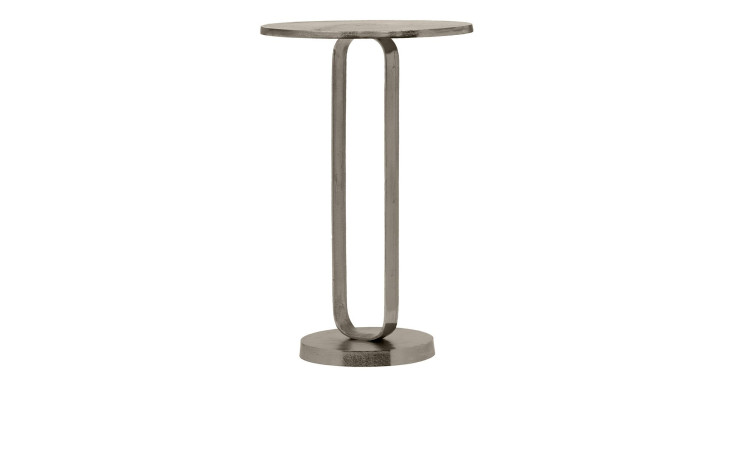 Beistelltisch Tara mit einem Gestell und einer Tischplatte aus Metall in Silber.