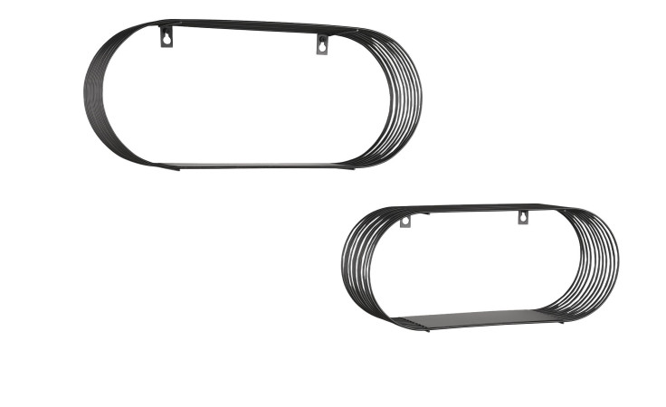 Wandregal 2er-Set Jessica aus Metall in schwarz. Schräge Seitenansicht