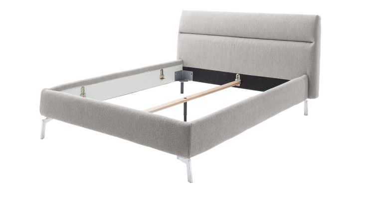 Basis-Polsterbett Mailand in einem grauen Bezugsstoff, mit Füße in Chrom.