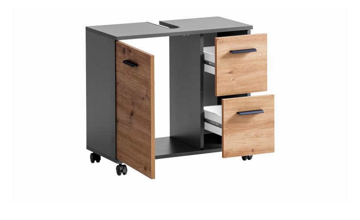 Waschbeckenunterschrank Pronto mit Front in Artisan Eiche und Korpus in Schwarz