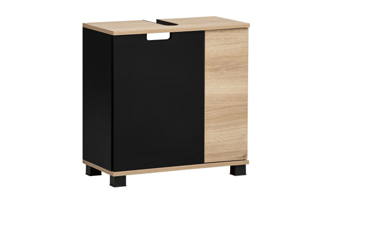 Waschbeckenunterschrank Elan in der Frontfarbe Schwarzmatt/Weißeiche