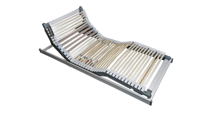 Federholzrahmen Ergo Plus EL Flat KFB 90 x 200 cm in Silber / Carbon aus Birkenschichtholz. Mit gezeigter motorischen Kopf- und Fußteilverstellung.