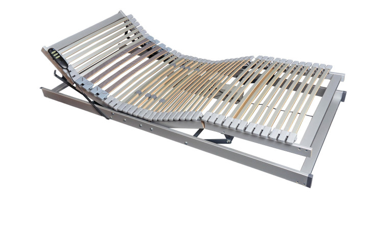 Federholzrahmen Ergo Plus EL FFB 100 x 200 cm in Silber / Carbon aus Birkenschichtholz. Mit gezeigter motorischer Kopf- und Fußteilverstellung