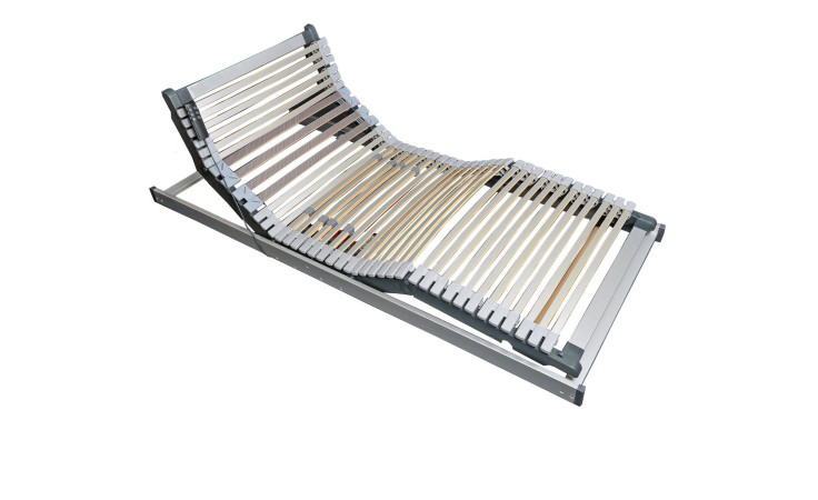 Federholzrahmen Ergo Plus EL Flat FFB 90 x 200 cm in Silber / Carbon aus Birkenschichtholz. Mit gezeigter motorischen Kopf- und Fußteilverstellung.