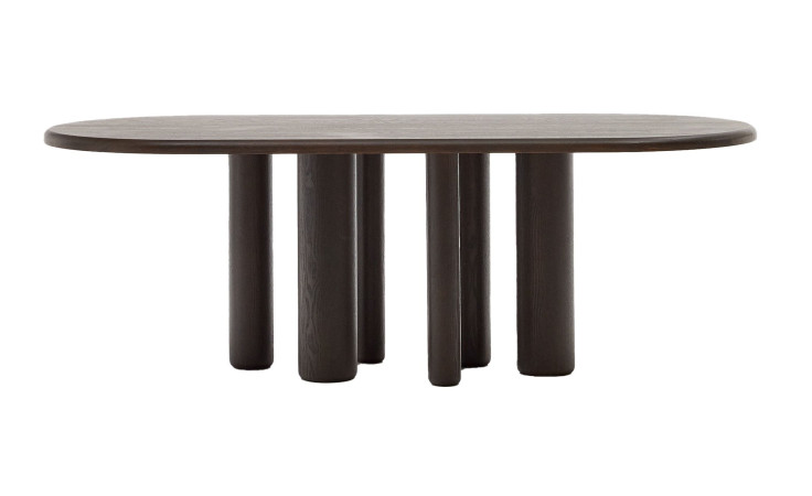 2Esstisch Mailen von Kave Home in Eschenholzfurnier (dunkel) mit Beinen mit unterschiedlichen Durchmessern