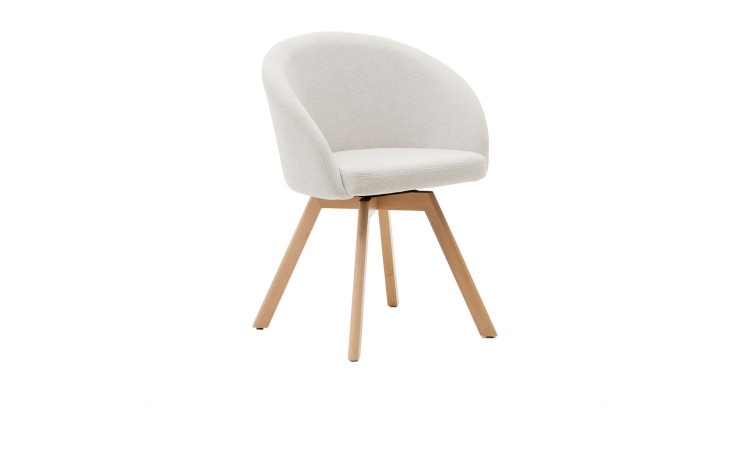 Drehstuhl Marvin von Kave Home in Beige aus Chenille-Stoff, Gestell Buche Massiv