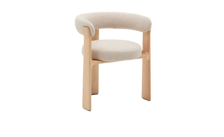 Armlehnenstuhl Granite von Kave Home in Chenille beige und Gestell und Esche