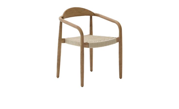 Stuhl Nina von Kave Home in Beige, aus handgeflochtenem Seil und Akazienholz