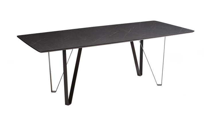 Speisezimmer-Tisch MONDO Calimera in der Plattenausführung Marmara Marmor, Steinoptik. Metall-Spange in schwarz
