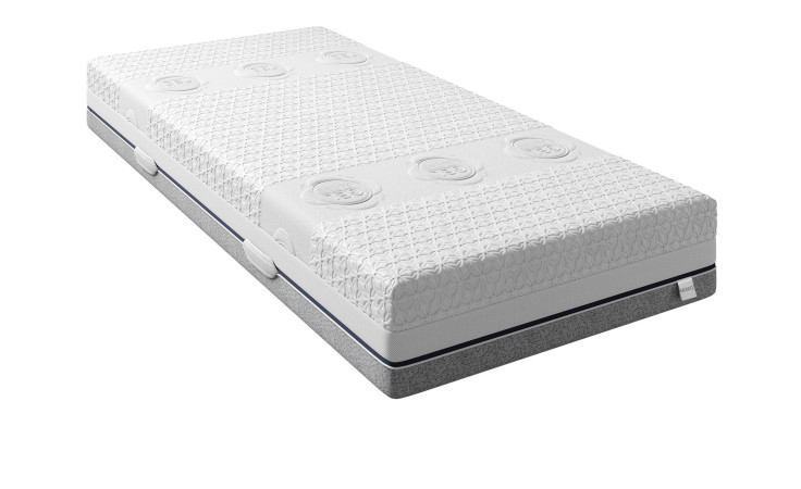 Tonnentaschenfederkern Gel-Active Matratze MONDO Ligula 100 x 200 cm H4 mit einem weißen Bezug oben und grauen unten.