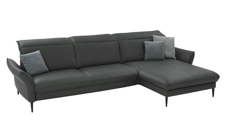Komfort-Ecksofa MONDO Mirum in einerm Echtlederbezug in Steel