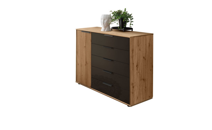 Kommode MONDO Wega Plus, in der Farbausführung Bianco EIche / Mocca