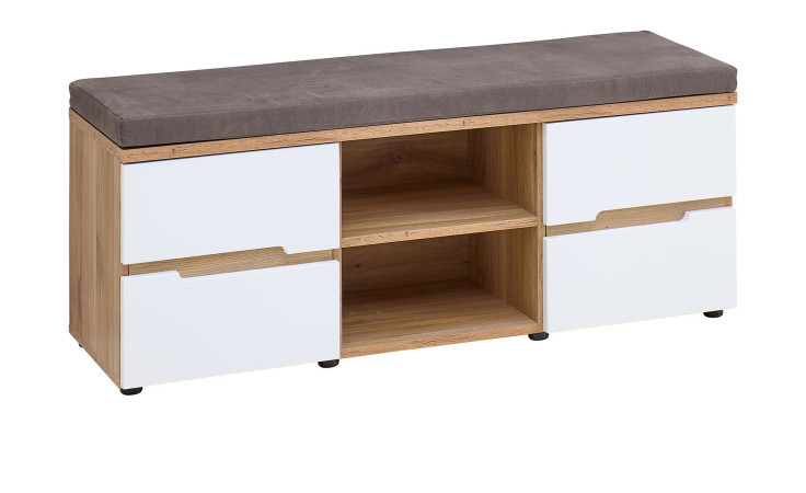 Garderobenbank vito Clyde in weiß und Mauvella Oak Nachbildung, inkl. Sitzpolster, mit 2 Türen und 2 Fächern