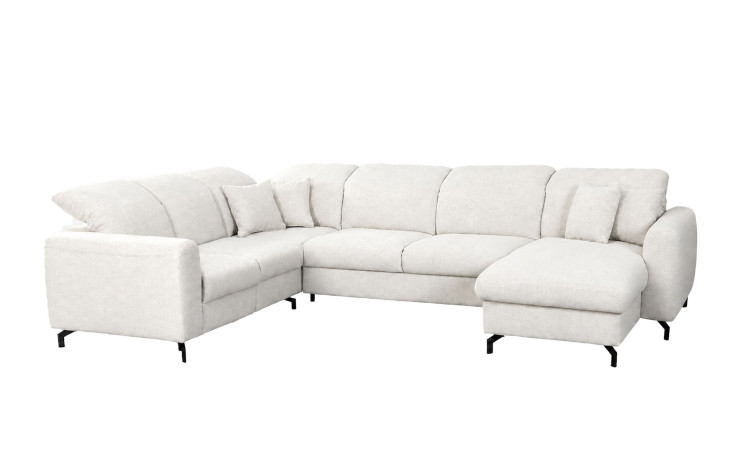 Komfort-Wohnlandschaft „vito Wisom“ von Vito, großes, hellbeiges L-förmiges Sofa, schwarze Füße, Höhe 85 cm, weißer Hintergrund.