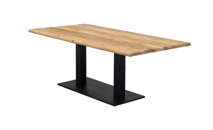 Esstisch VALMONDO Tarvos mit Massivholzplatte und Baumkante sowie schwarzes Tischgestell