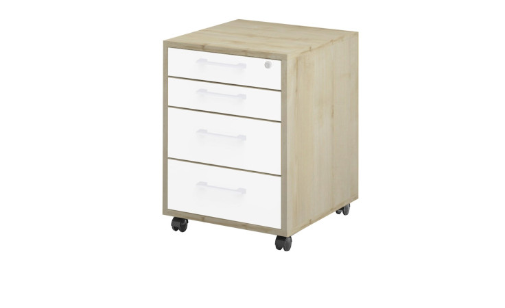 Rollcontainer vito Vary mit Front in Ice White supermatt und Korpus in Birke