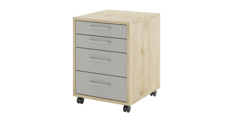 Rollcontainer vito Vary mit Front in Kreidegrau matt und Korpus in Birke