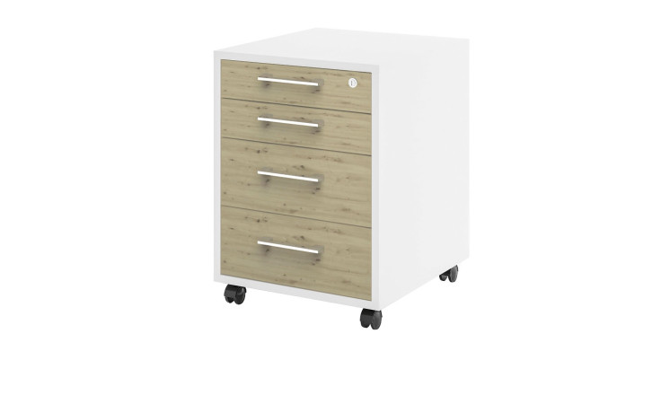 Rollcontainer vito Vary mit Front in Asteiche und Korpus in Ice White supermatt