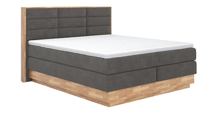 Boxspringbett MONDO NATUR Incana in einem Stoffbezug in Dark Grey und einem Sichtholzrahmen in Eiche