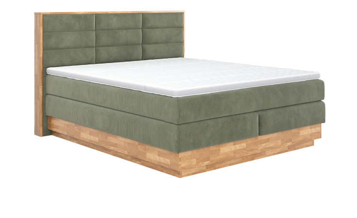 Boxspringbett MONDO NATUR Incana in einem Stoffbezug in Turtle und einem Sichtholzrahmen in Eiche