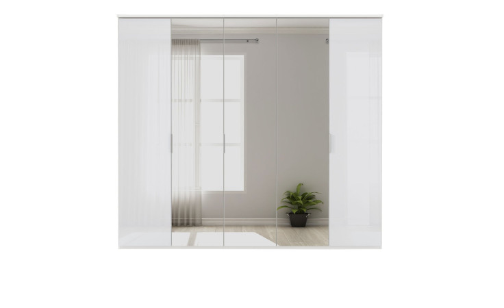 Komfort-Drehtürenschrank vito Dioso Mit einer Farbglasfront in Kristallweiß und einem Korpus in Alpinweiß aus Holzwerkstoff.