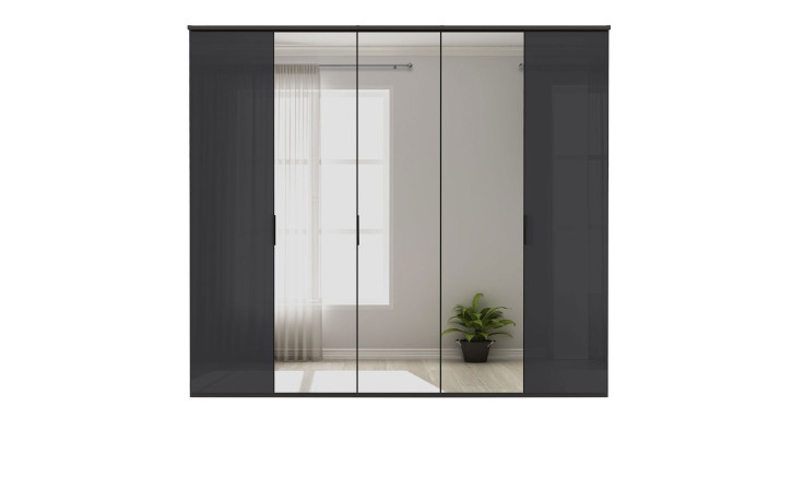 Basis-Drehtürenschrank vito Dioso mit einer Farbglasfront in Basalt und einem Korpus in Graphit aus Holzwerkstoff