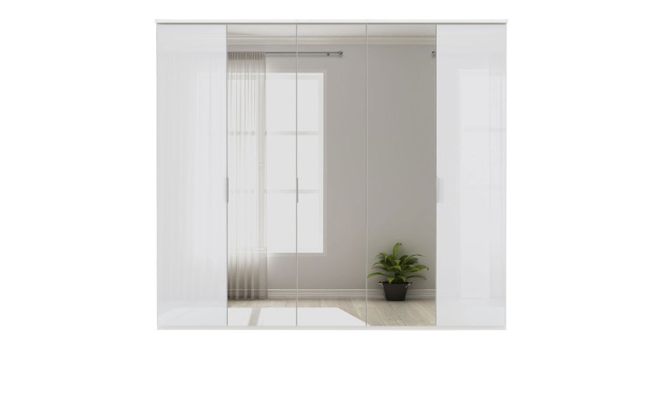 Basis-Drehtürenschrank vito Dioso mit einer Farbglasfront in Kristallweiß und einem Korpus in Alpinweiß aus Holzwerkstoff