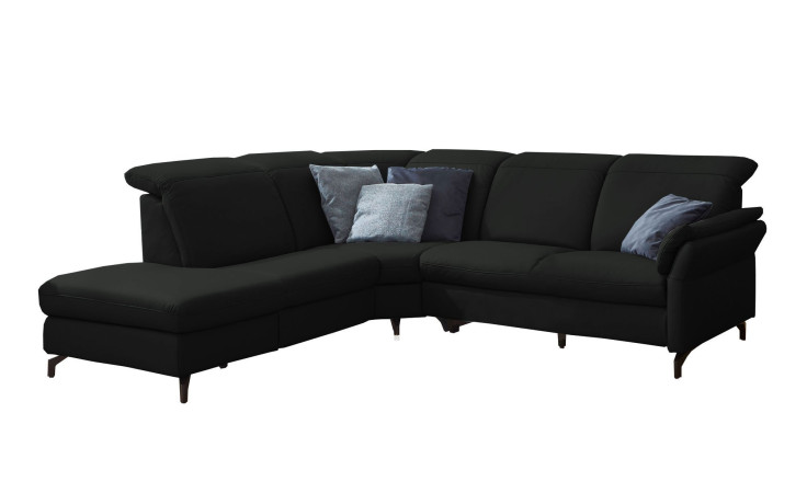 Komfort-Ecksofa vito Sardena, in der Farbausführung Schwarz, mit Kissen