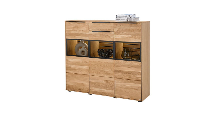 Highboard set one Jackson in Eiche mit 3 verglasten Fächern
