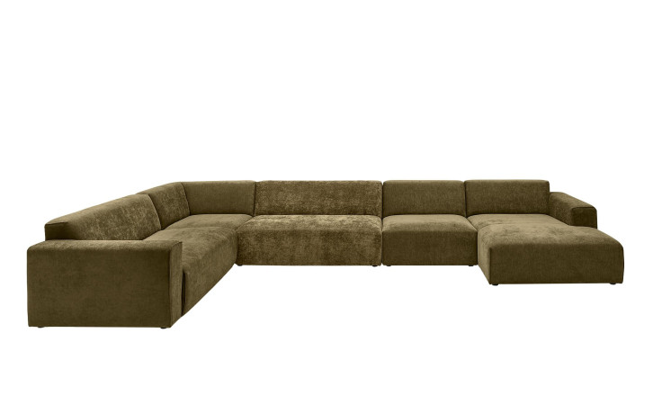 Basis-Wohnlandschaft, Set 1: Flint, U-förmiges Modulsofa aus dunkelolivfarbenem, strukturiertem Stoff, 72 cm hoch.
