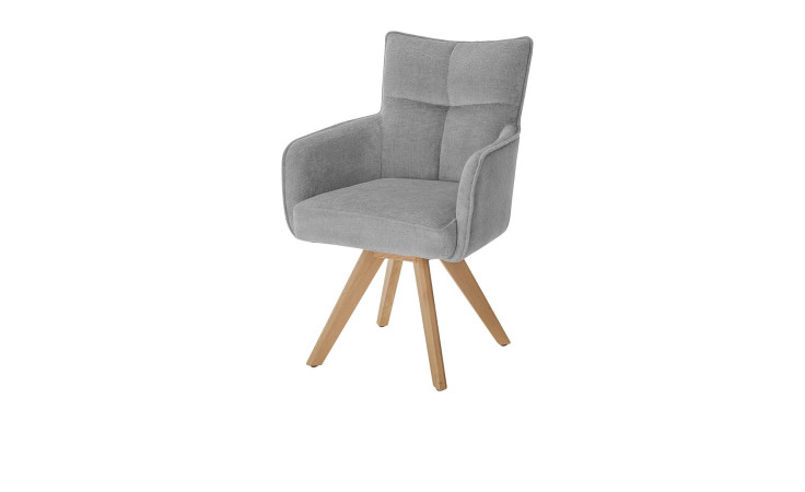 Armlehnenstuhl set one Tucson mit Bezug in Chenille grau und Gestell aus Eiche massiv