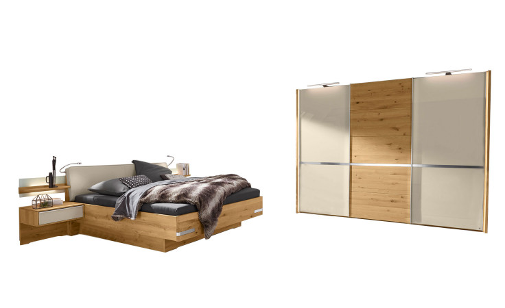 Schlafzimmer Musterring Savona 2.0 bestehend aus Kleiderschrank, Bett und Nachtschränken in Bianco Eiche teilmassiv