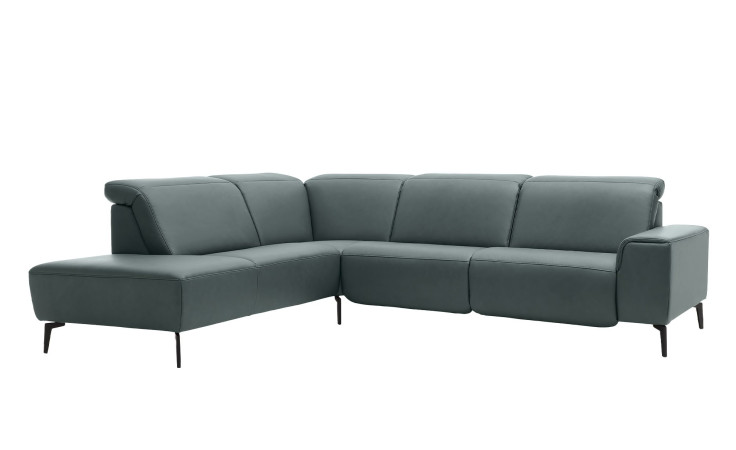 Komfort-Ecksofa MR 1320 in einem Echtleder-Bezug in Opal. Schräge Frontansicht