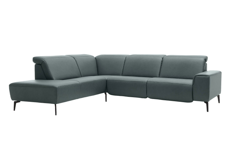 Basis-Ecksofa MR 1320 in einem Echtleder-Bezug in Opal. Schräge Frontansicht