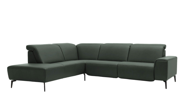 Basis-Ecksofa MR 1320 in einem Echtleder-Bezug in Oliv. Schräge Frontansicht