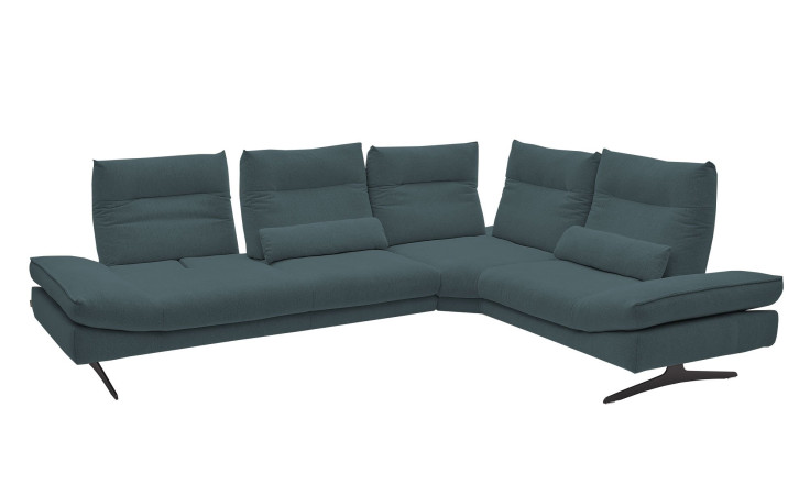 Komfort-Ecksofa Musterring MR 2795, in der Farbausführung Blau, Schrägansicht mit Sitztiefenverstellung