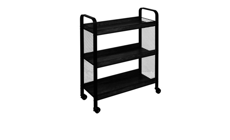 Servierwagen auf Rädern mit drei Ablageflächen in schwarz