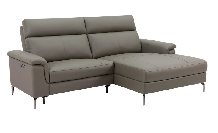 Ecksofa UG3109B in braun aus Leder+PVC, elektrisch verstellbar, Ausführung Ottomane rechts