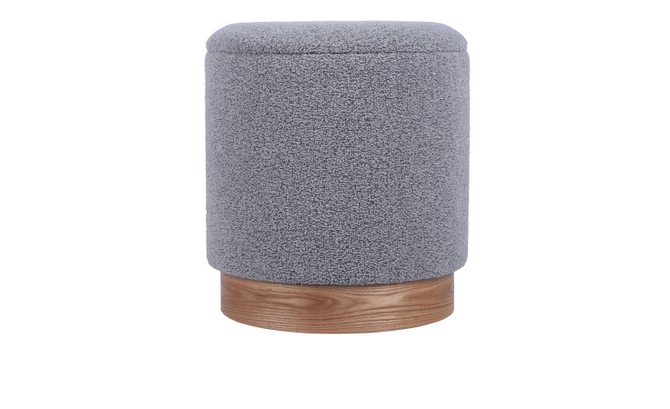 Hocker Lund inklusive Stauraum mit Bezug aus grauem Boucle-Stoff und holzfarbenem Gestell