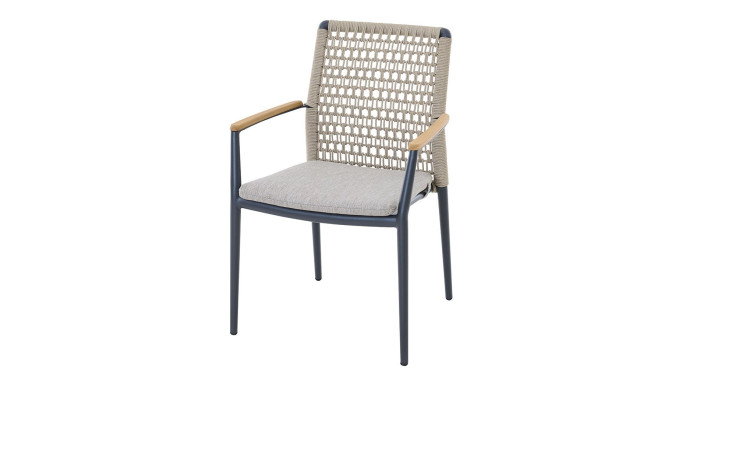 Gartenstuhl MONDO Latea in grau mit Auflagen in taupe und Armlehen in Teakholz