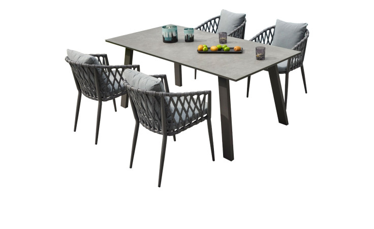 Dining-Set Sunrepo, Stühle mit Rope-Geflecht in Anthrazit, Gestell aus Aluminium