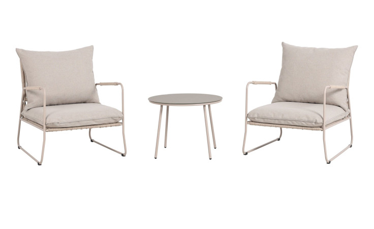 Balkon-Set Gualdo in beige, bestehend aus 2 Sessel und 1 Tisch