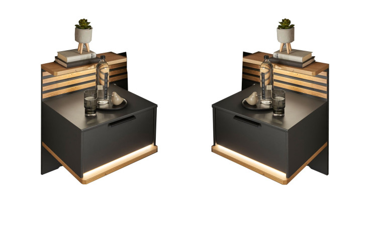Komfort-Nachtkonsolen-Paar Musterring Isabelle, in der Farbausführung Graphit / Eiche Bianco