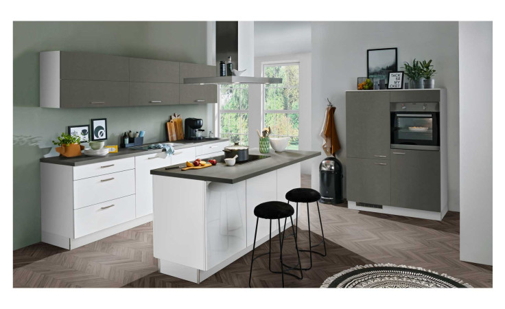 Express Küche, Star / Base, Weiß / Stahl dunkel