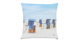 Kissenhülle 49 x 49 cm aus Stoff mit Strandmotiv.