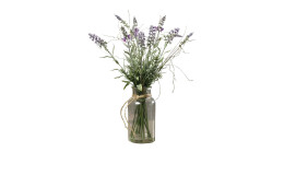 Lavendelarrangement im Glas 40 cm aus Kunststoff mit lila Blüten und grünen Stiel und Blätter.