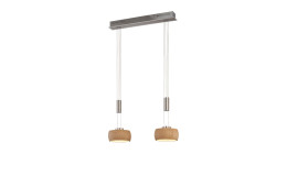 LED-Pendelleuchte Shine-Wood 65 cm von Fischer-Honsel mit zwei Holzschirmen und Metallmontage, Leuchtmittel inkl.