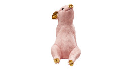 Das Kare Spardose Chillax Pig ist eine rosa Figur mit goldenen Akzenten, die aufrecht auf einem weißen Hintergrund sitzt.