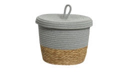 Korb mit Deckel 24 cm in hellgrau und naturfarben.